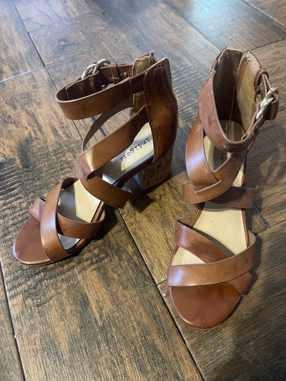 Indigo Tan Brown Strappy Block Heel Sandals - Women